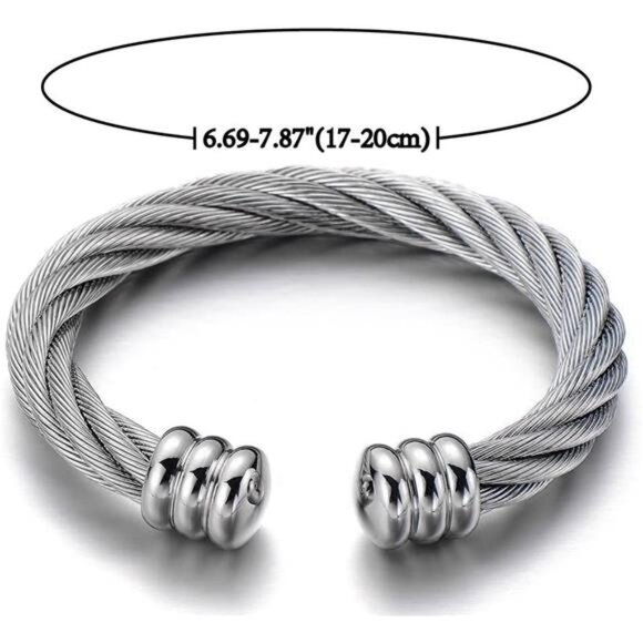 COOLSTEELANDBEYOND Large Elastic Adjustable Steel Twisted Wire Cuff Bangle - Picture 4 of 7